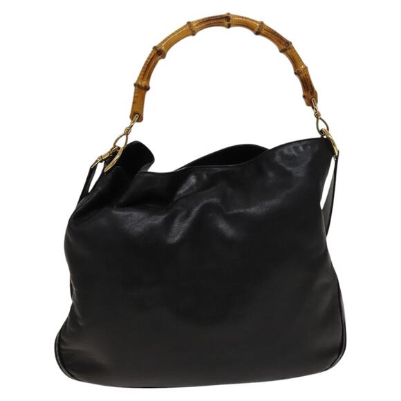GUCCI Bamboo Shoulder Bag Leather Black Gold 001 001 - Picture 2 of 16
